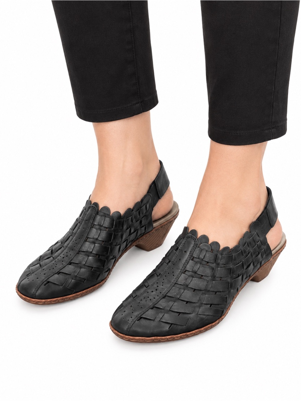 Size 9 (EU 40) Rieker Women’s Antistress Black Leather Slingback Flats